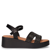 Sandalo zeppa in tessuto ed ecopelle nero - TOO LIKE | Boscaini Scarpe