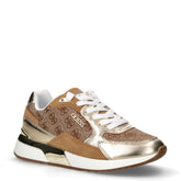 Sneaker in tessuto logato ed ecopelle beige platino | Boscaini Scarpe