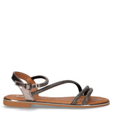Sandalo in ecopelle e tessuto con strass canna di fucile | Boscaini Scarpe