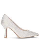 Décolleté in tessuto con strass quarzo argento | Boscaini Scarpe