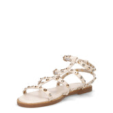 Sandalo in ecopelle con borchie e strass bianco | Boscaini Scarpe