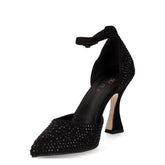 Sandalo in tessuto strass con tacco nero | Boscaini Scarpe