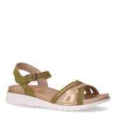 Sandalo in ecopelle con fasce incrociate verde oro | Boscaini Scarpe