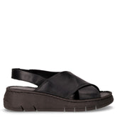 Sandalo in pelle con zeppa nero - Sandali Con Tacco Donna | Boscaini Scarpe