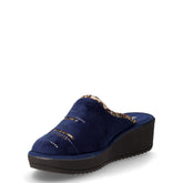 Ciabatta in tessuto con zeppa blu navy | Boscaini Scarpe
