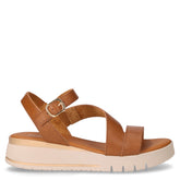 Sandalo in pelle con cinturini incrociati e zeppa cuoio - Sandali Con Tacco Donna | Boscaini Scarpe