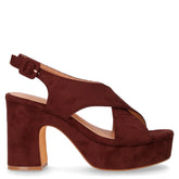 Sandalo con tacco in ecopelle e tessuto marrone scuro - Summer Days Donna | Boscaini Scarpe