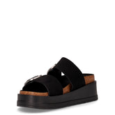 Ciabatta in tessuto con zeppa nero | Boscaini Scarpe