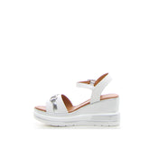 Sandalo con staffa e zeppa bianco argento | Boscaini Scarpe