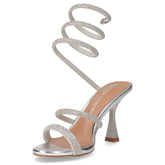 Sandalo gioiello con tacco in ecopelle argento | Boscaini Scarpe