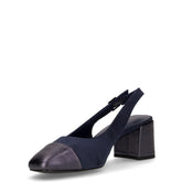 Décolleté slingback a punta in tessuto ed ecopelle blu | Boscaini Scarpe