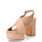 Sandalo in tessuto con tacco beige | Boscaini Scarpe