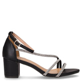 Sandalo in ecopelle con tacco e strass nero argento - Sandali Con Tacco Donna | Boscaini Scarpe