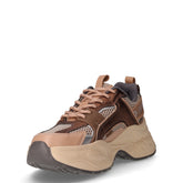 Yuno sneaker in ecopelle e tessuto beige e oro | Boscaini Scarpe