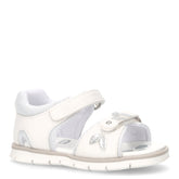 Sandalo in ecopelle con fiore decorativo bianco argento | Boscaini Scarpe