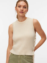 Top in maglia a coste senza maniche panna | Boscaini Scarpe