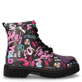 Anfibio in ecopelle stampa graffiti bambina nero multicolor | Boscaini Scarpe