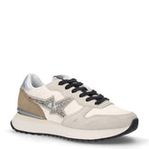 Stargirl Strass sneaker in pelle e tessuto bianco panna | Boscaini Scarpe