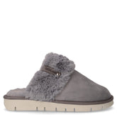 Loxi ciabatta in tessuto con ecopelliccia topo | Boscaini Scarpe
