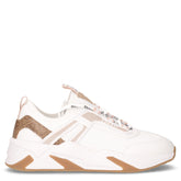 Sneaker in ecopelle e tessuto bianco marrone - Sneakers Donna | Boscaini Scarpe