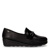 Mocassino in pelle con zeppa e catena nero | Boscaini Scarpe