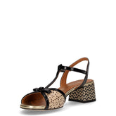 Sandalo in pelle con tacco nero beige | Boscaini Scarpe