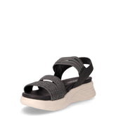 Sandalo in tessuto ed ecopelle con zeppa nero | Boscaini Scarpe