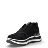 Sneaker in tessuto ed ecopelle con strass e zeppa nero | Boscaini Scarpe