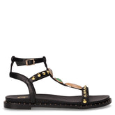 Sandalo in ecopelle con borchie e pietre nero | Boscaini Scarpe