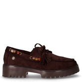 Stringata casual in tessuto con nappine marrone | Boscaini Scarpe