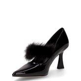 Décolleté in ecopelle con cinturino ecopelliccia nero | Boscaini Scarpe