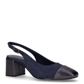 Décolleté slingback a punta in tessuto ed ecopelle blu | Boscaini Scarpe