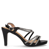 Sandalo in ecopelle e tessuto con tacco nero | Boscaini Scarpe