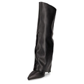 Stivale a punta in ecopelle con risvolto e tacco nero | Boscaini Scarpe