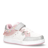 Frangetta Mix sneaker in tessuto ed ecopelle bambina bianco argento rosa | Boscaini Scarpe