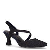 Sandalo a punta con tacco in tessuto navy - Sandali Con Tacco Donna | Boscaini Scarpe