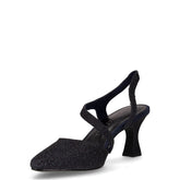 Sandalo a punta con tacco in tessuto navy | Boscaini Scarpe