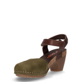 Sandalo in pelle con tacco verde marrone | Boscaini Scarpe