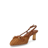 Slingback in rafia e pelle con tacco cognac | Boscaini Scarpe