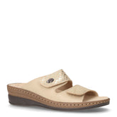 Ciabatta con strappi in tessuto e ecopelle beige - Comfort Donna | Boscaini Scarpe