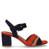 Sandalo in tessuto con tacco navy arancione - Sandali Con Tacco Donna | Boscaini Scarpe
