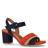Sandalo in tessuto con tacco navy arancione - Sandali Con Tacco Donna | Boscaini Scarpe