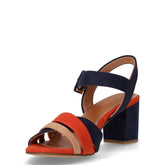 Sandalo in tessuto con tacco navy arancione | Boscaini Scarpe