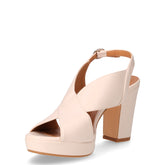 Sandalo in ecopelle con tacco beige | Boscaini Scarpe