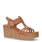 Sandalo in ecopelle con zeppa cognac - Sandali Con Tacco Donna | Boscaini Scarpe