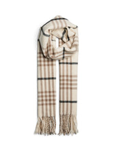 Sciarpa con frange in tessuto beige bianco | Boscaini Scarpe