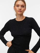 Maglia a costine con strass in tessuto nero | Boscaini Scarpe
