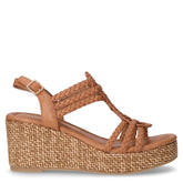 Sandalo in ecopelle con zeppa cognac - Sandali Con Tacco Donna | Boscaini Scarpe