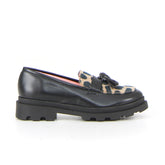 Mocassino con nappine nero beige leopardato - Mid Season Sale Mocassini Donna | Boscaini Scarpe