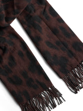 Sciarpa animalier con frange in tessuto nero marrone | Boscaini Scarpe